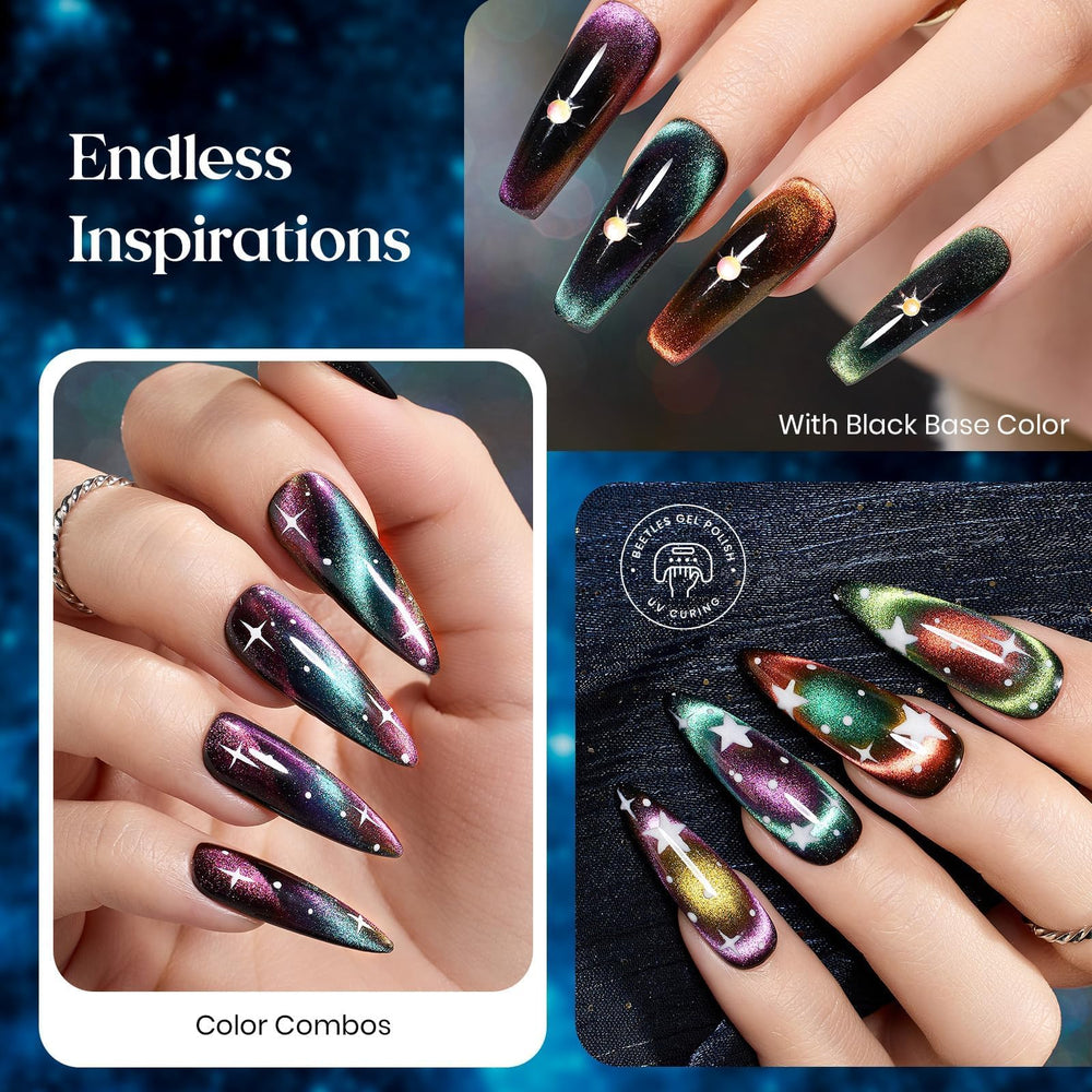 Beetles six-color gel polish set ready for versatile Halloween-inspired nails.
