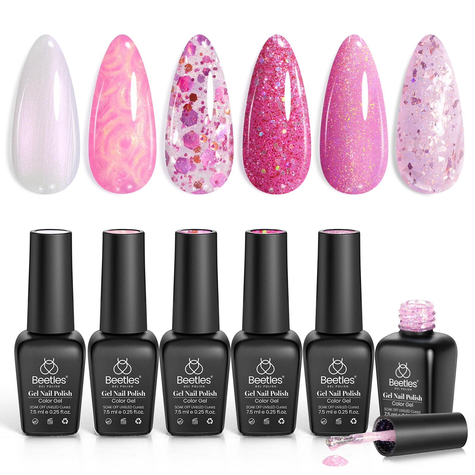 Beetles Gel Polish Set with six pink shades for versatile at-home manicures.