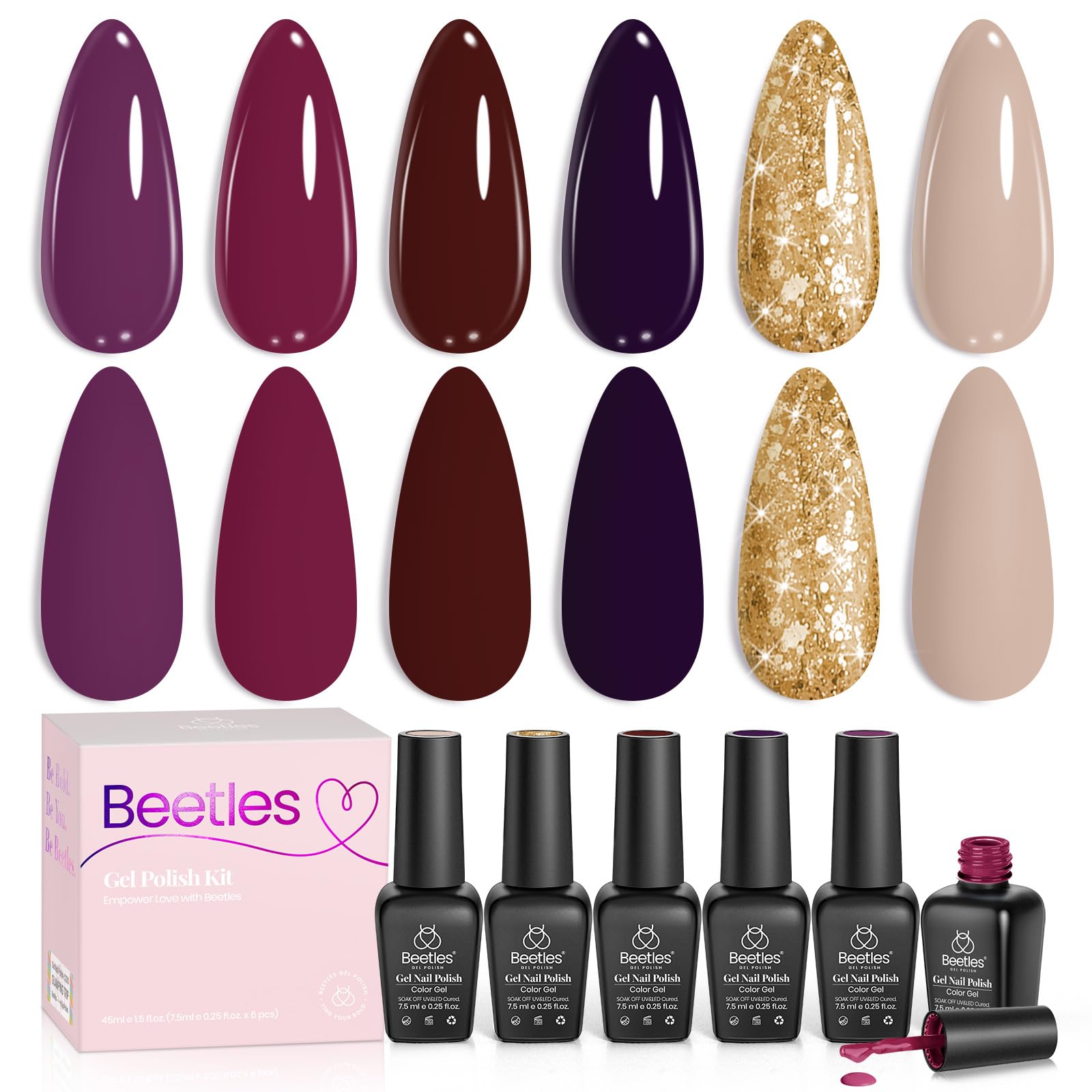Beetles Gel Polish Burgundy swatch for a rich, long-lasting home manicure.