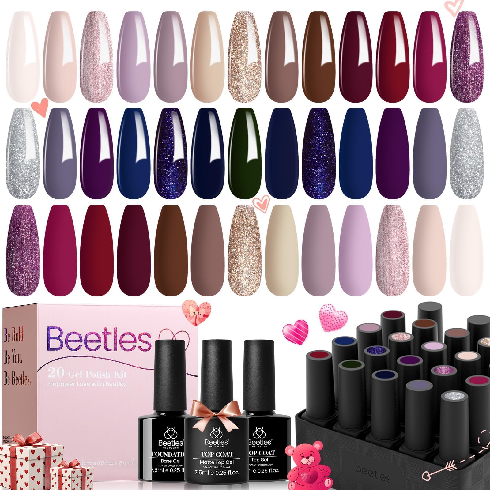 Beetles Gel Polish Set gift box suitable for holidays and birthdays.