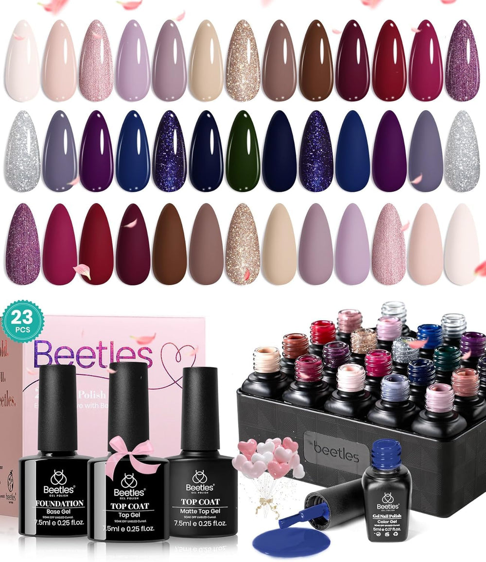 Beetles Gel Polish Set neutral shimmer colors for versatile at-home manicures.