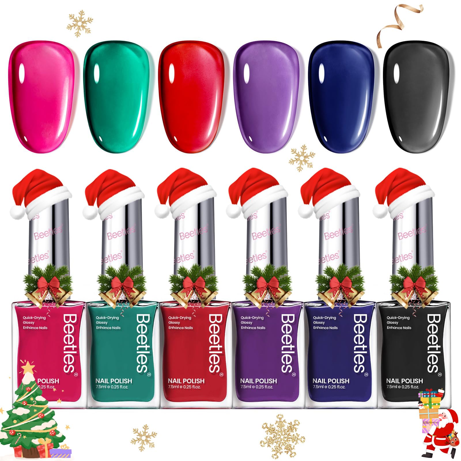 Beetles Gel Polish Set six colors palette for quick, vibrant manicures.