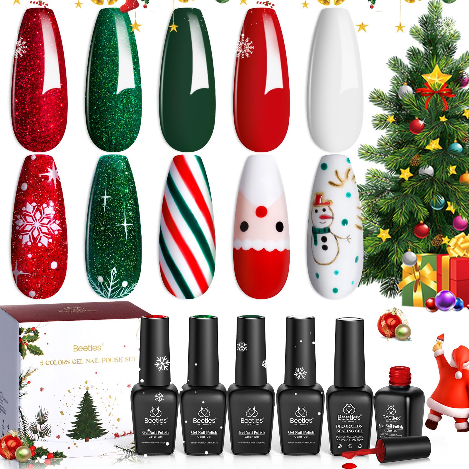 Beetles Gel Polish Stain Carol Snow White swatch showing a bright holiday finish