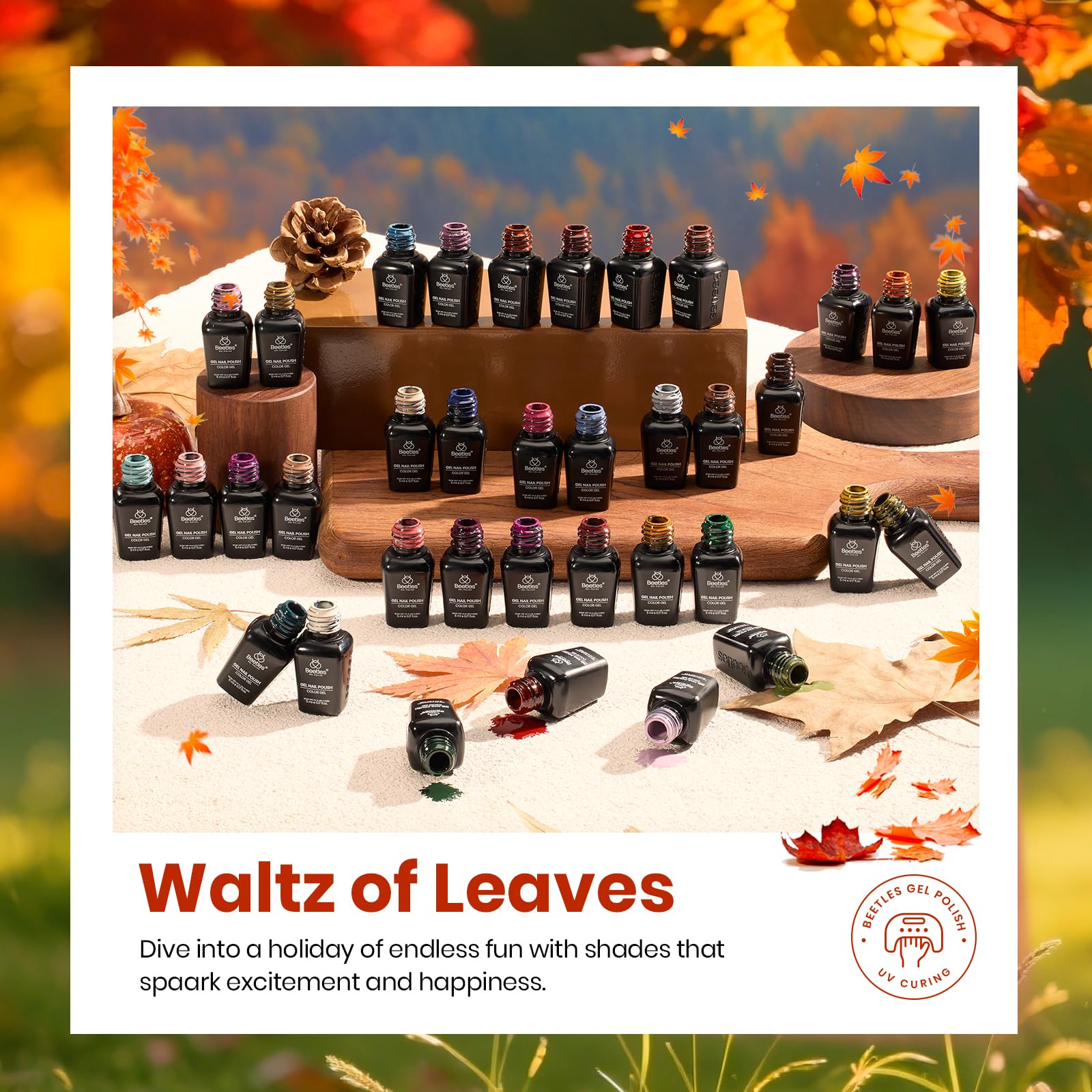 Beetles Gel Polish Waltz of Leaves closeup reveals smooth application in progress