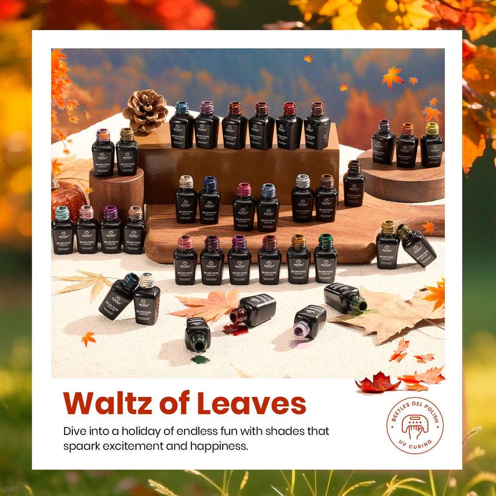 Beetles Gel Polish Waltz of Leaves closeup reveals smooth application in progress