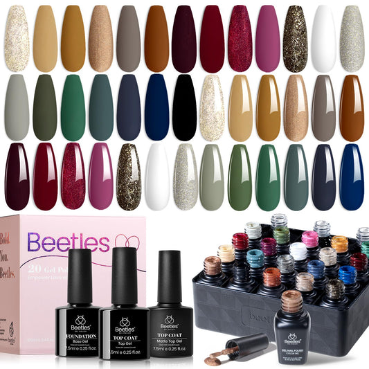Beetles Sonata color swatches show earthy fall shades for chic at-home manicures.