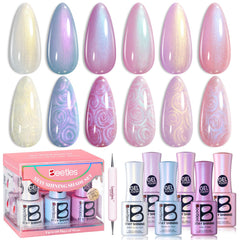 Beetles Gel Polish Stay Shining Pearly Swirl Set swatch of pearl-inspired colors for at-home nails.
