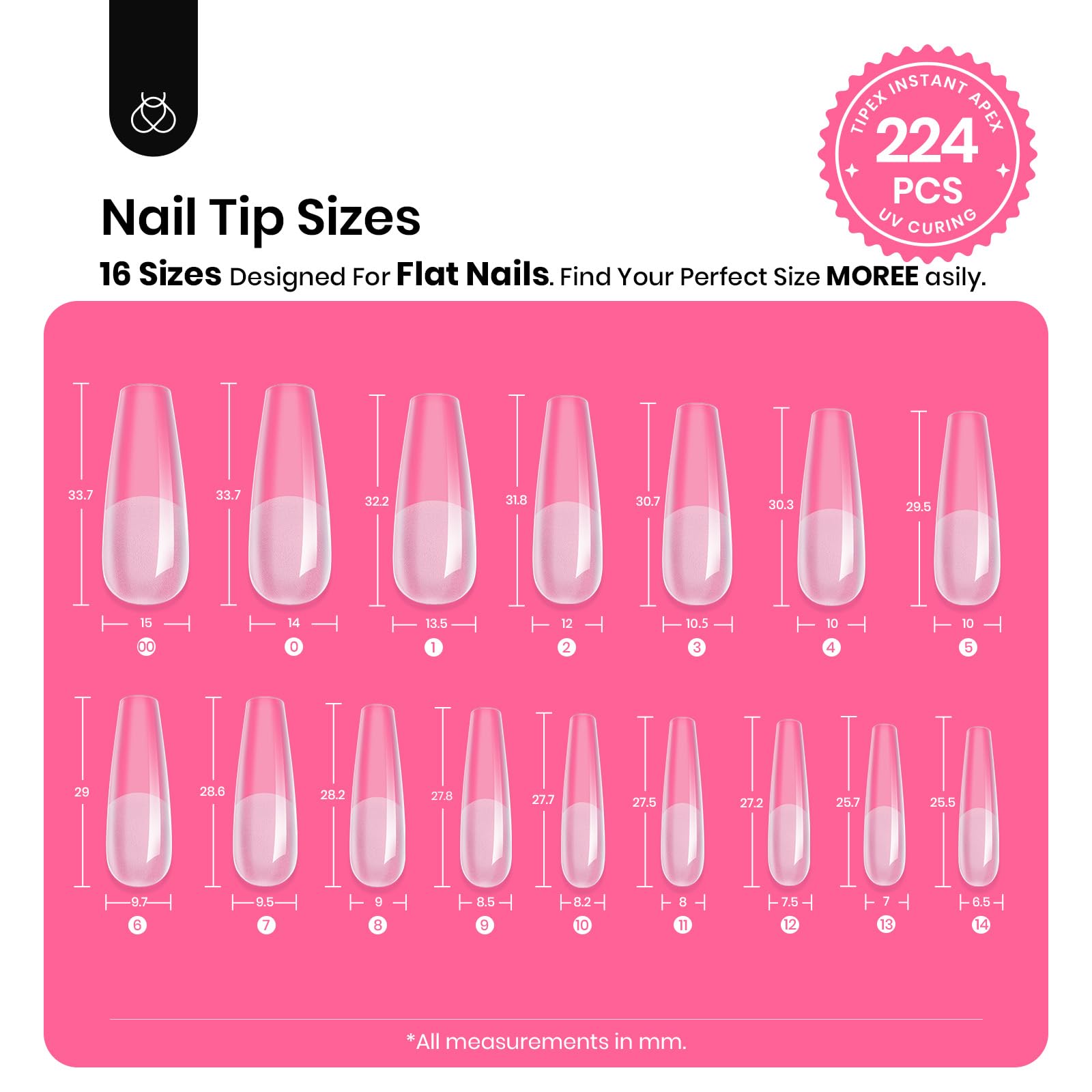 Beetles Gel Polish Tipex pre-etched tip sizes 16 for diverse nails.