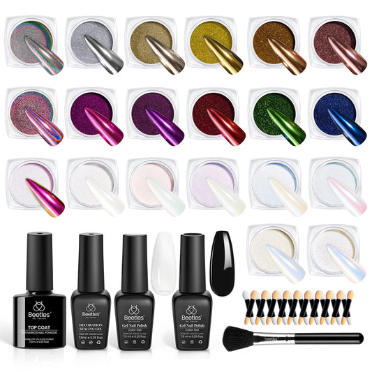 Beetles unicorn chrome powder kit with assorted jars for DIY mirror nails.