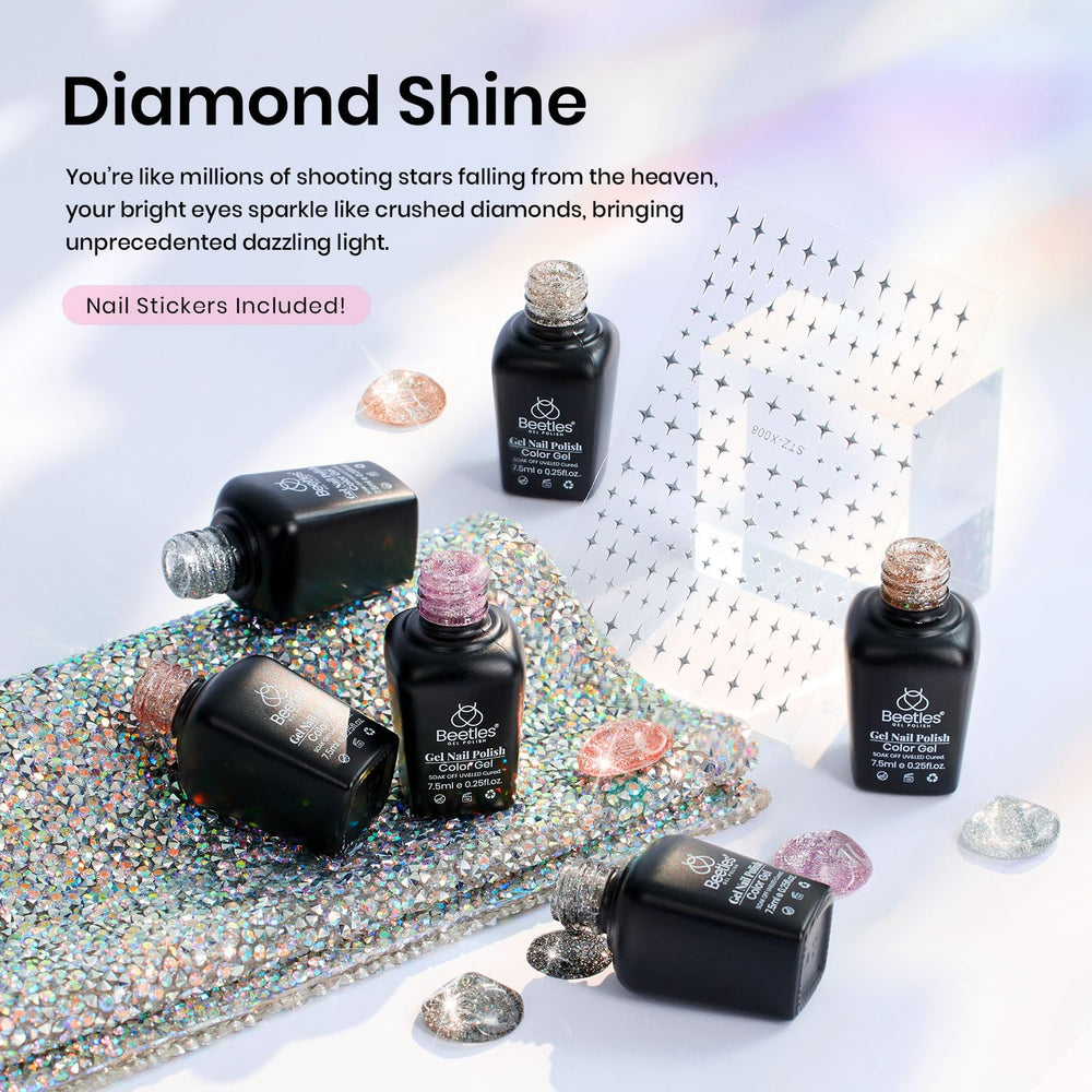 Beetles Glitter Gel Polish Diamond Shine pink color swatch for playful sparkle.