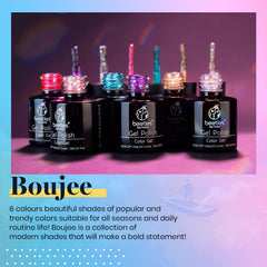 Beetles Glitter Gel Polish kit green-purple-gold glitter for vibrant nail designs.