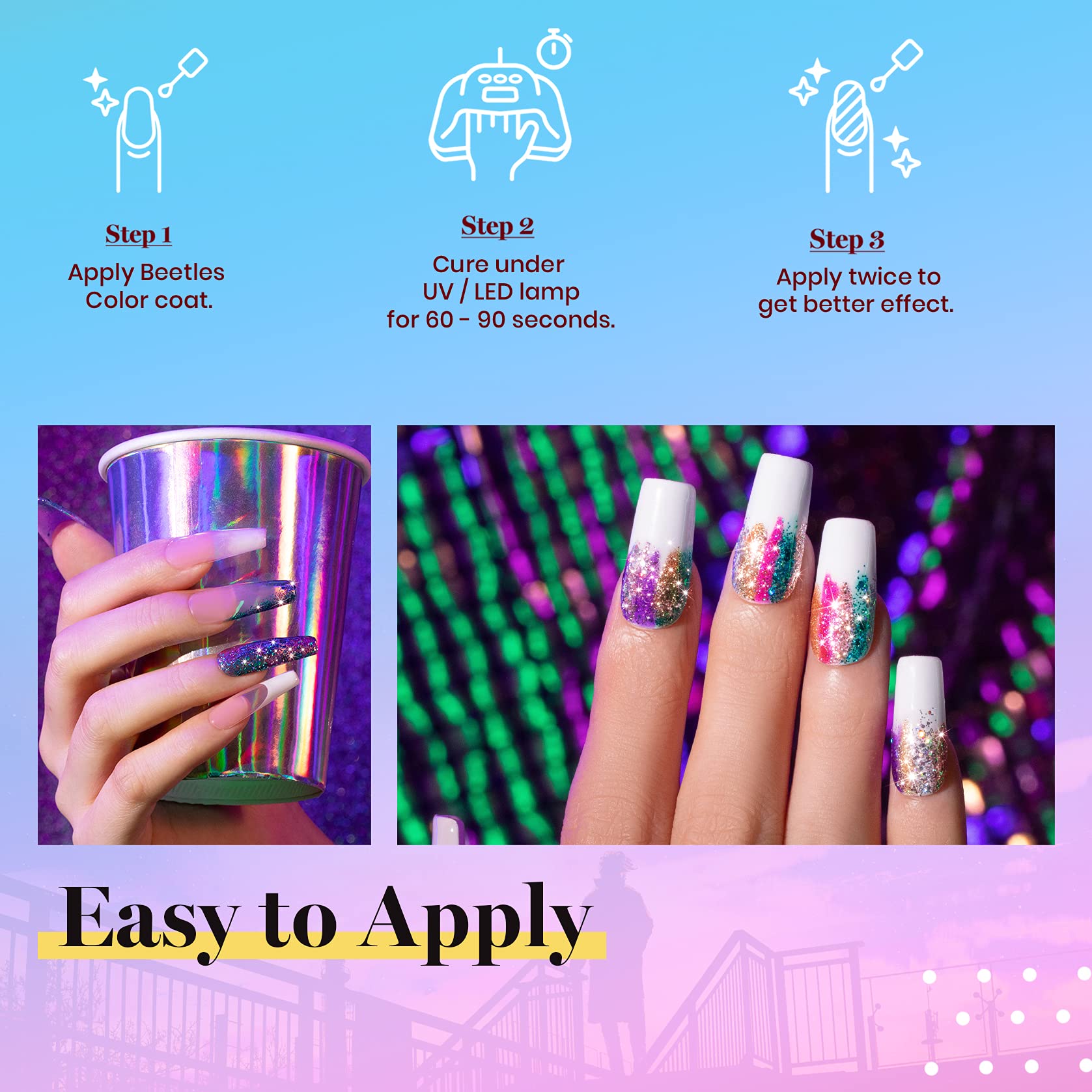 Beetles Glitter Gel Polish kit toxin-free formula with low odor for safer nails.