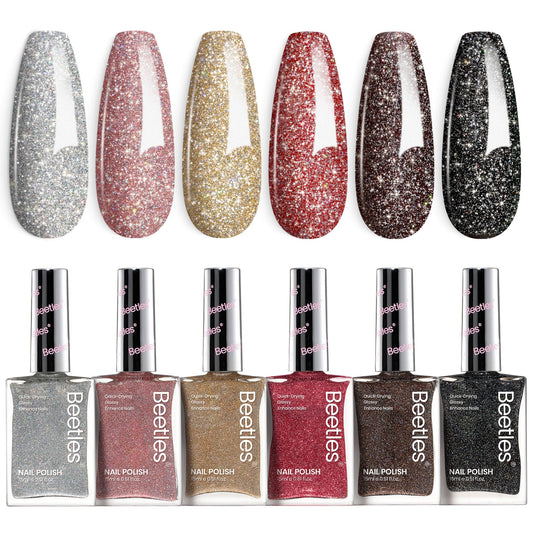 Beetles Glitter Nail Polish Set silver bottle delivers a glossy glitter finish for party-ready nails.