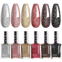 Beetles Glitter Nail Polish Set silver bottle delivers a glossy glitter finish for party-ready nails.