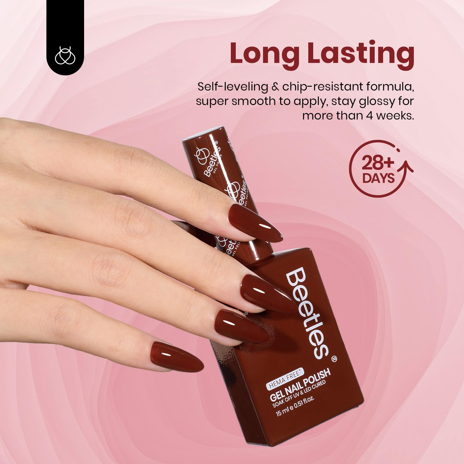 Glossy top coat finish on nails with Beetles polish
