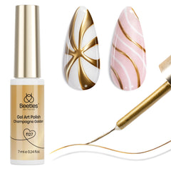 Beetles Gold Gel Liner bottle close-up showing a premium mirror chrome finish for chic nails.