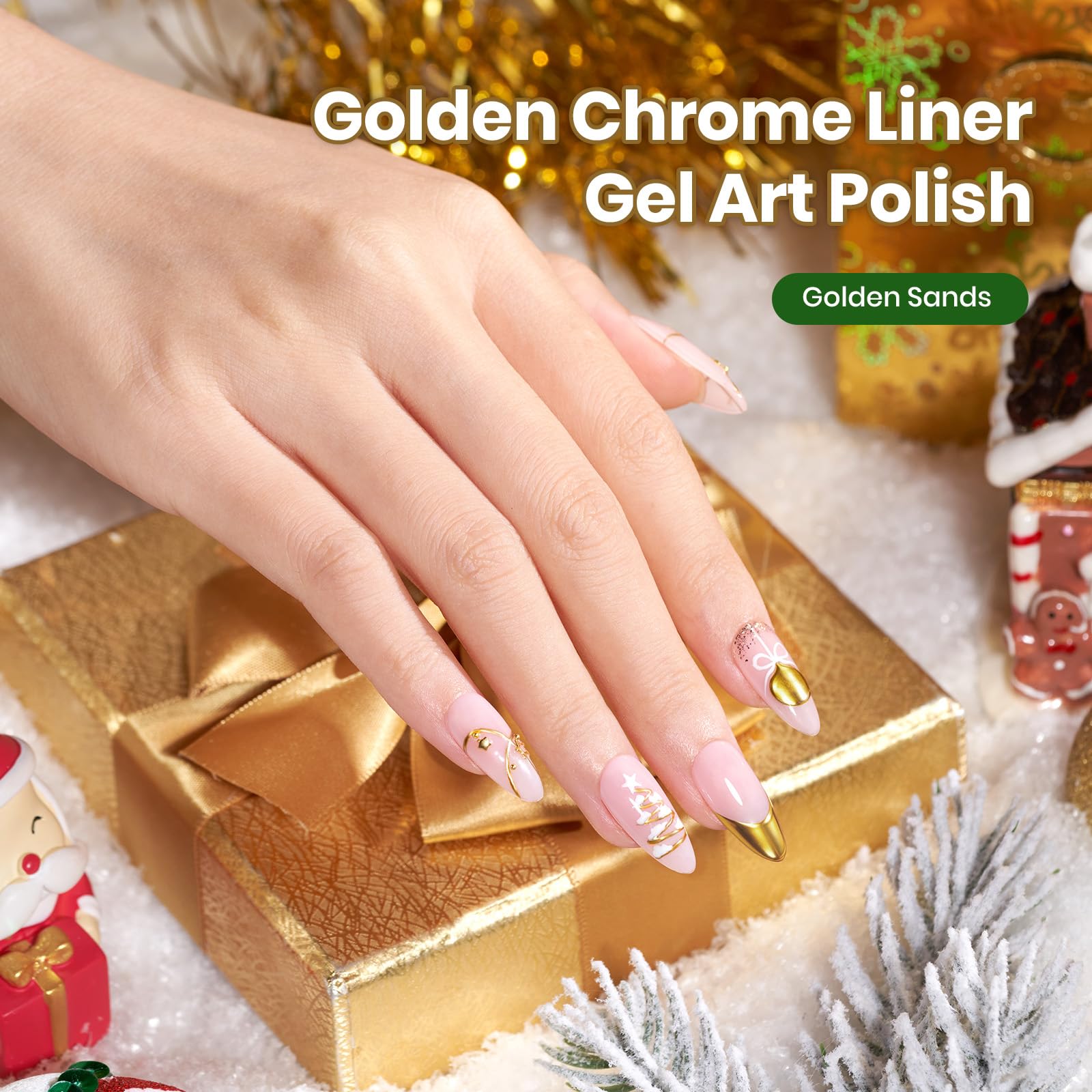 Beetles Gold Gel Liner brush detail highlights precision for delicate nail art lines.