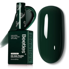Beetles Green Gel Nail Polish bottle front view, long-lasting forest green shine.