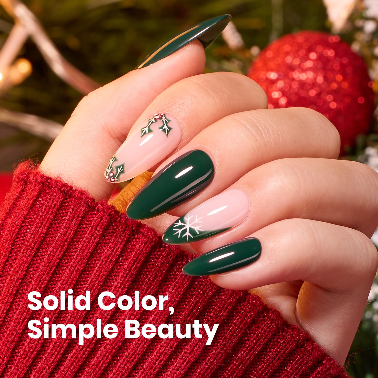 Beetles Green Gel Nail Polish on nails, glossy forest-green finish.