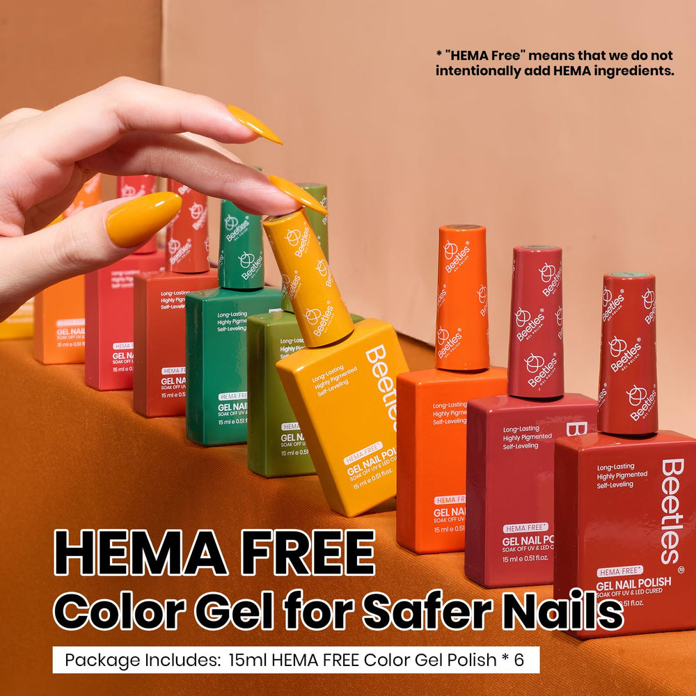 Beetles Hema-Free Gel Polish Golden Hour Orange bottle, vibrant shade for bold looks