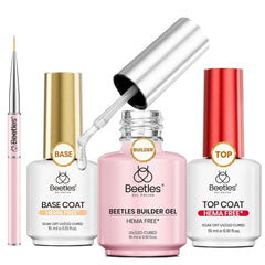 Beetles HEMA Free Builder Gel application on nails for a smooth look.