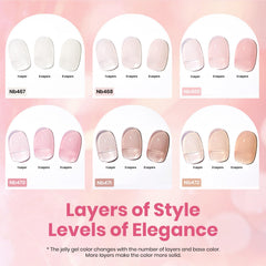 Beetles Jelly Gel bottle swatch demonstrates glass-like finish for premium manicure look.
