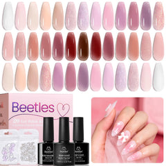 Beetles Jelly Gel Nail Polish Set swatches show 20 colors for versatile looks
