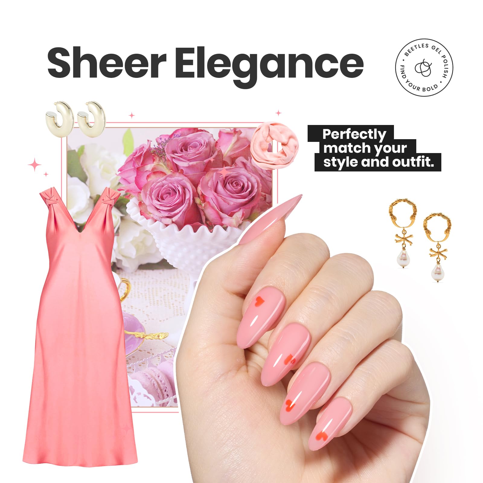 Beetles Jelly Nail Polish nude beige swatch for natural, versatile manicures.