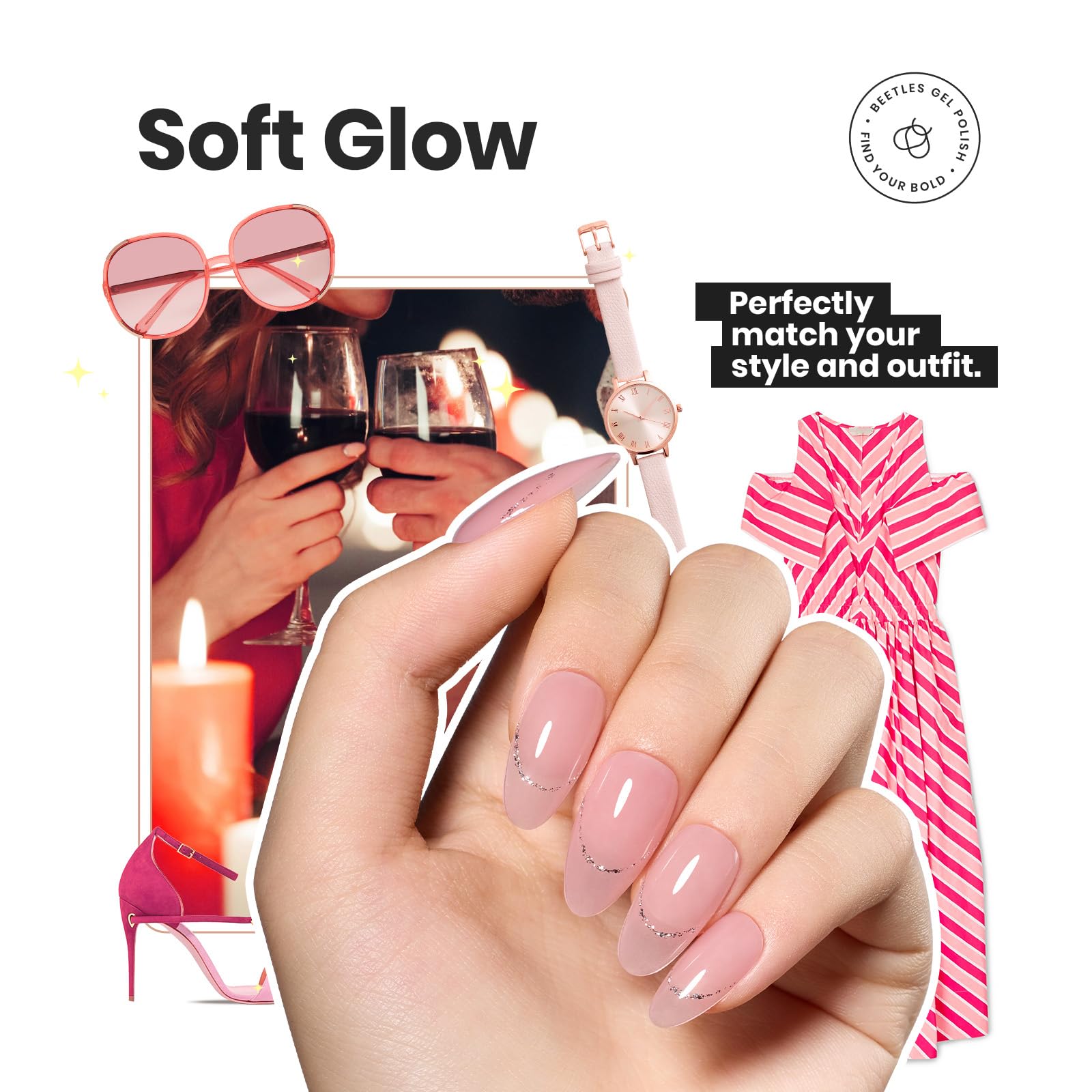 Beetles Jelly Nail Polish soft pink swatch for subtle daily manicure