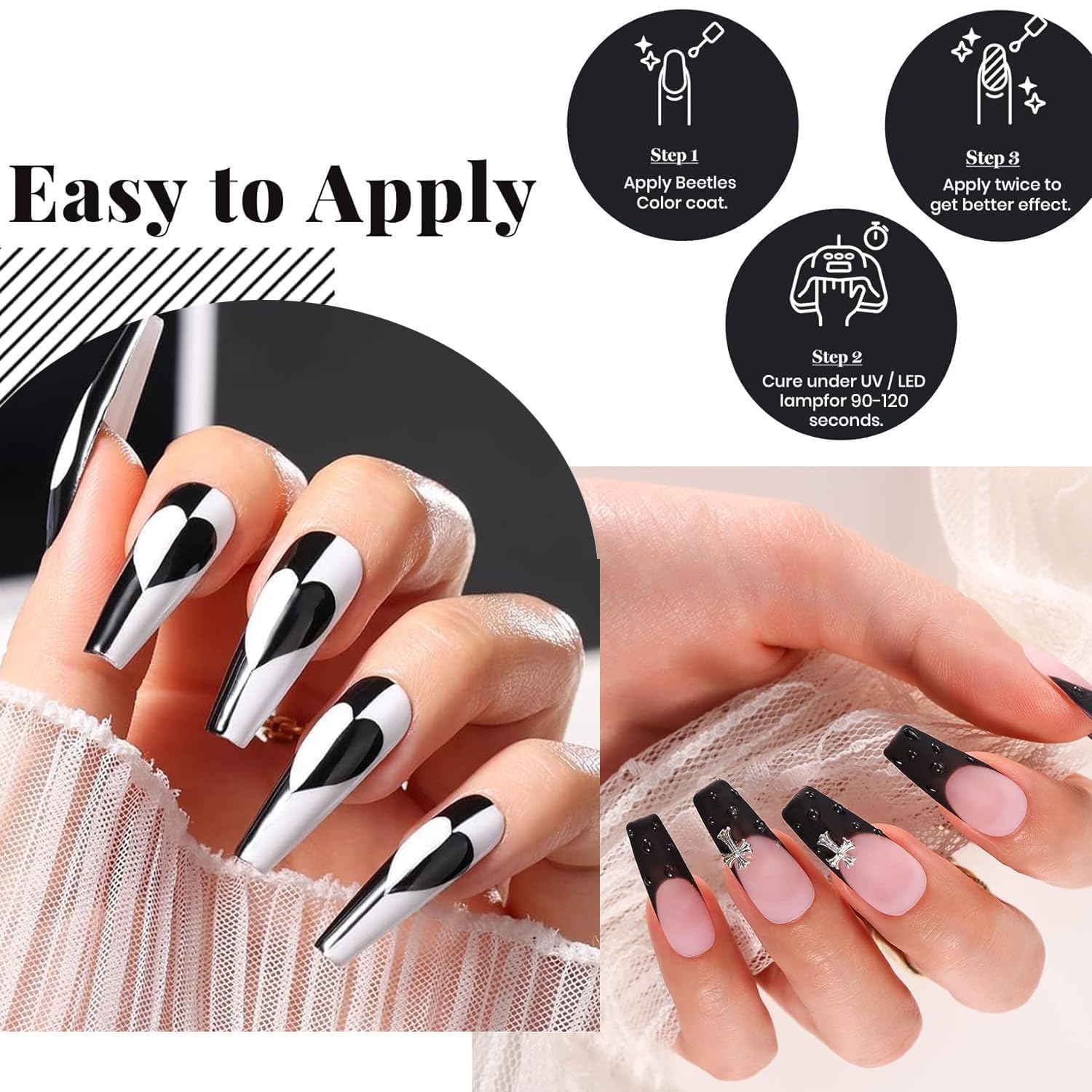 Beetles LED lamp usage for quick curing of gel polish.