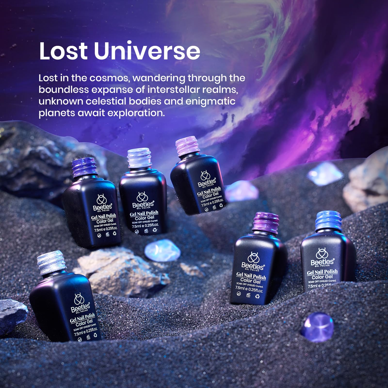 Beetles Lost Universe light blue gel polish bottle ready for application