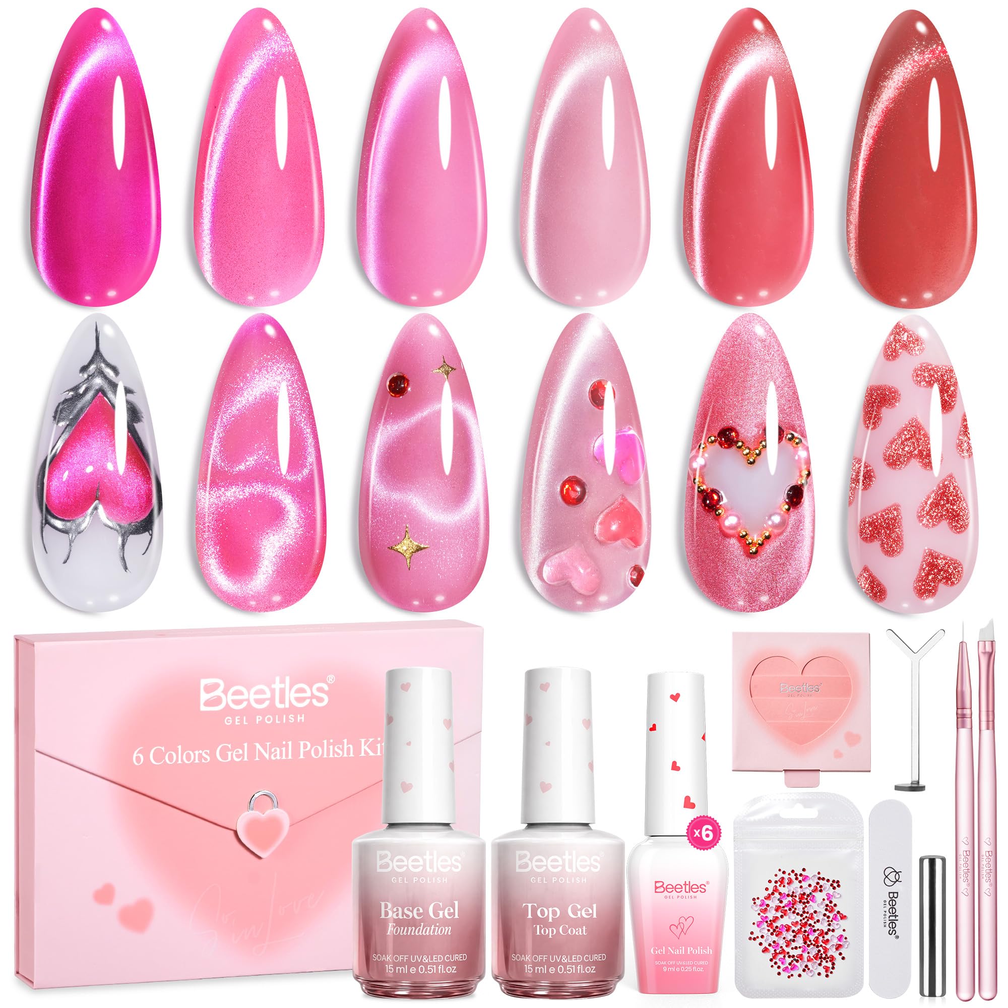 Beetles Love Signal pink cat eye kit bottle with magnetic shimmer for elegant nails.