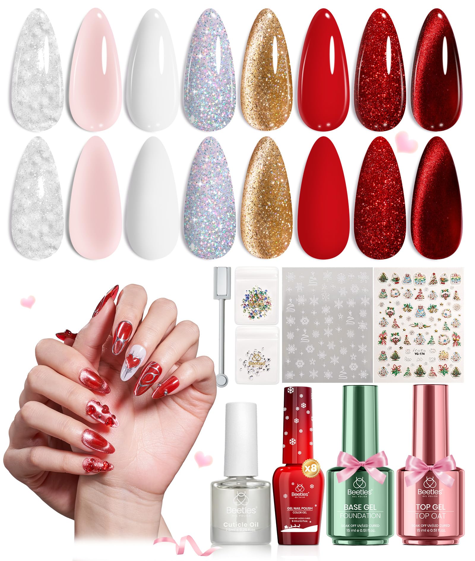 Beetles Merry Glow red nails offer bold color for festive events.