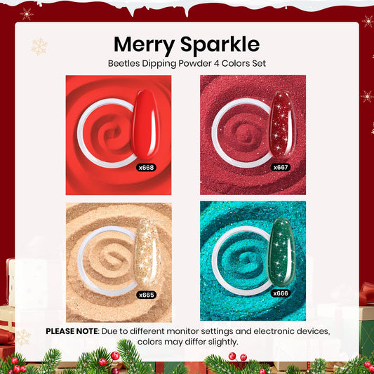 Beetles Merry Sparkle green dip powder for crisp holiday manicures with lasting shine.