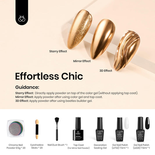 Beetles chrome powder on top coat bottle delivers durable mirror shine.
