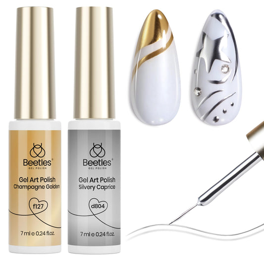 Beetles Metallic Gel Liner Gold for nails with a high-gloss chrome finish.