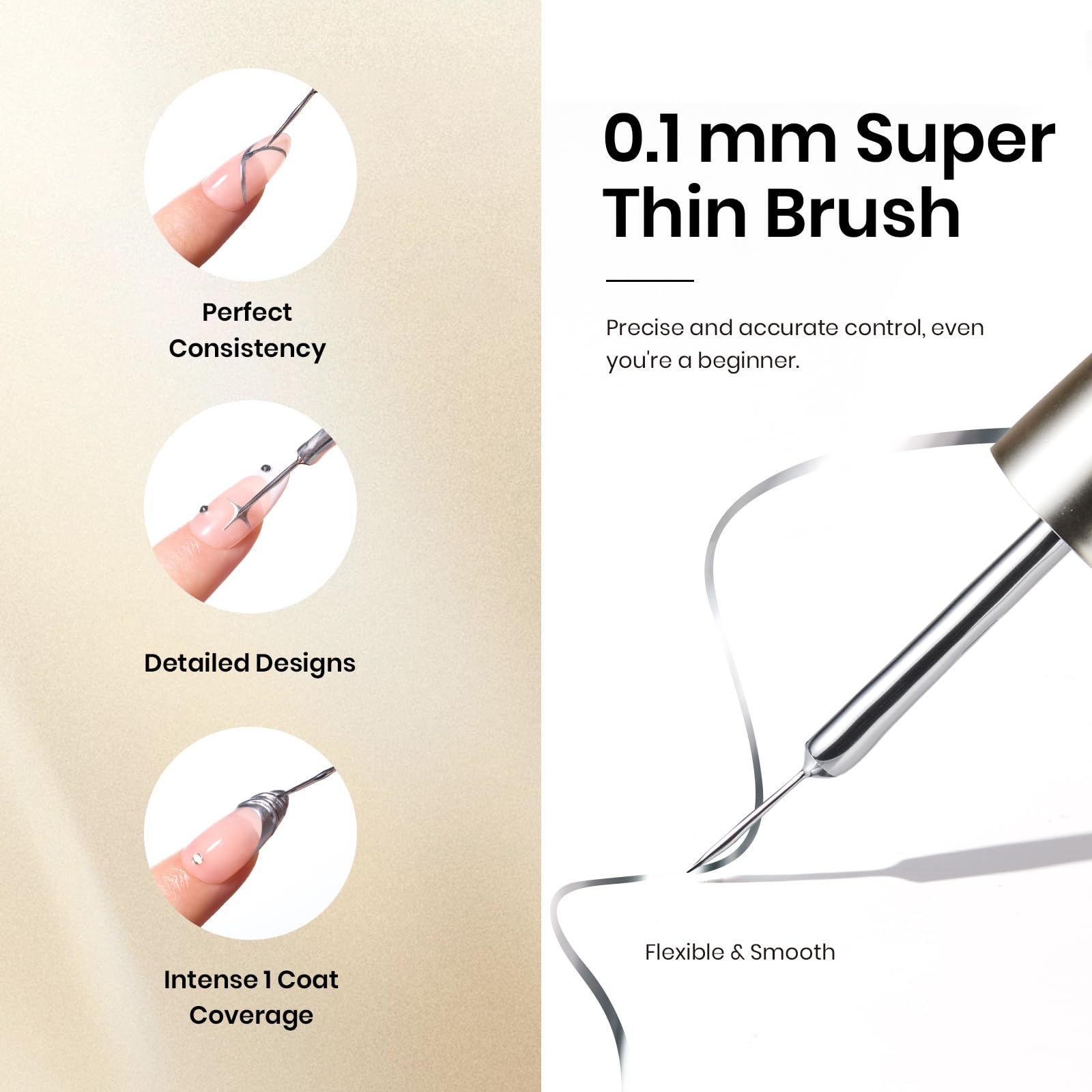 Beetles Metallic Gel Liner Nails French Tip accents with shine.