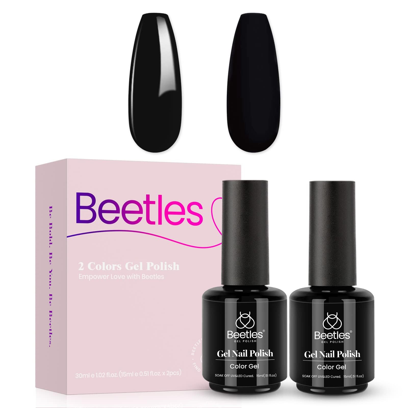Beetles Black Gel Polish enabling creative nail designs.