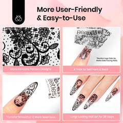 Beetles foil design examples on nails showcase dramatic effect.