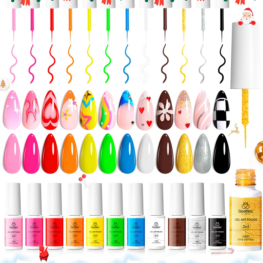 Beetles nail art ideas with 12-color set.