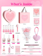 Nail art tools and stickers enable easy Valentine details.