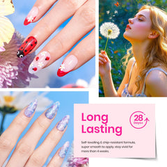 Beetles bee and fruit charms add playful accents to nails.