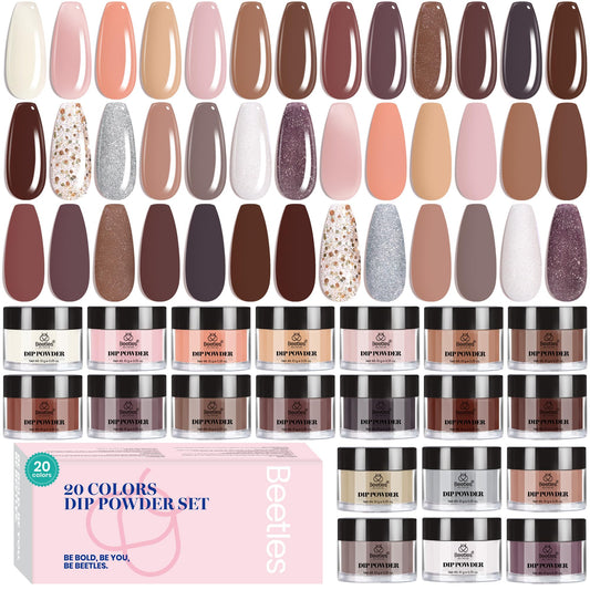 Beetles Nail Dip Powder Kit 20 colors on display for versatile manicure looks.