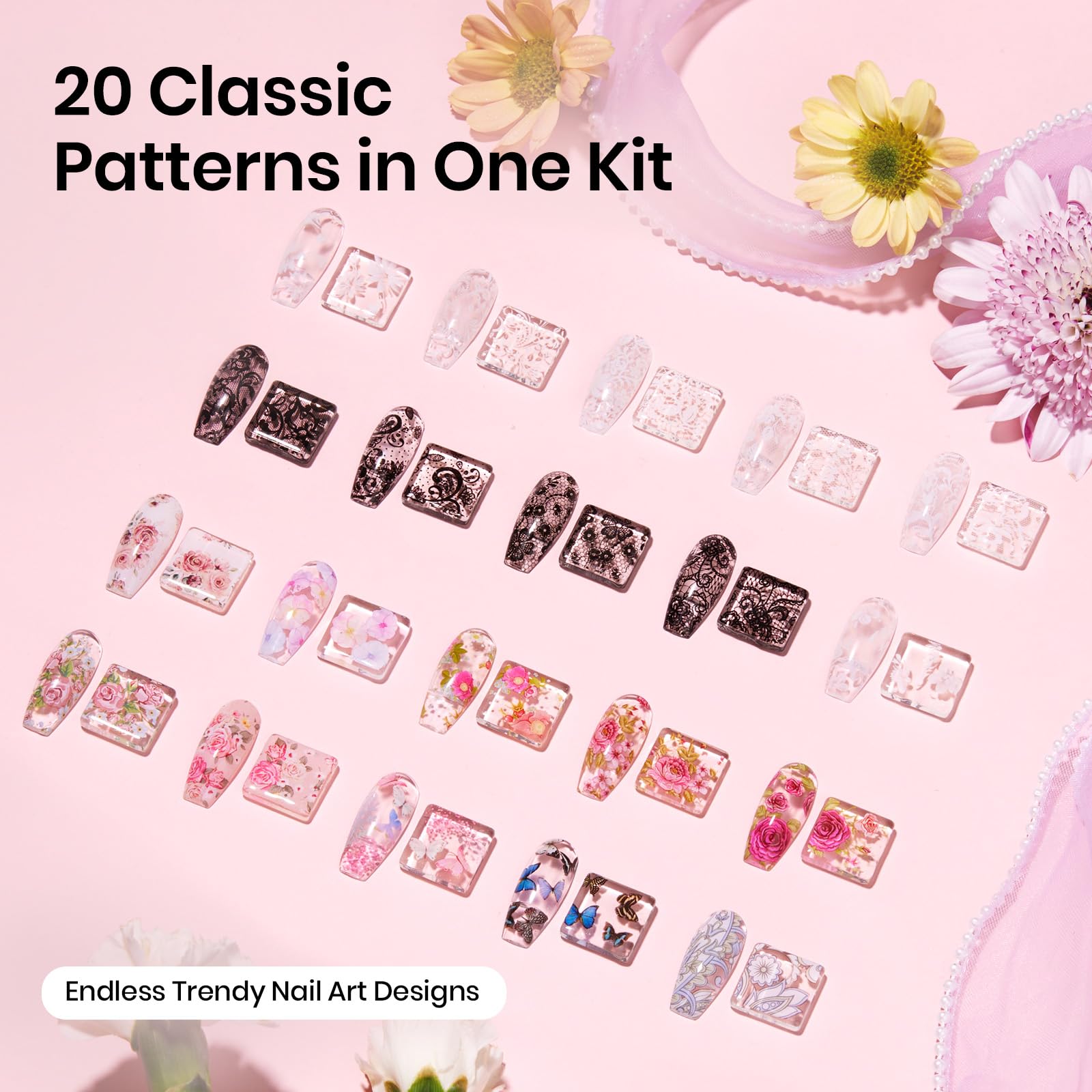 Beetles Lace Flower Butterfly stickers pack for creative nail art at home.
