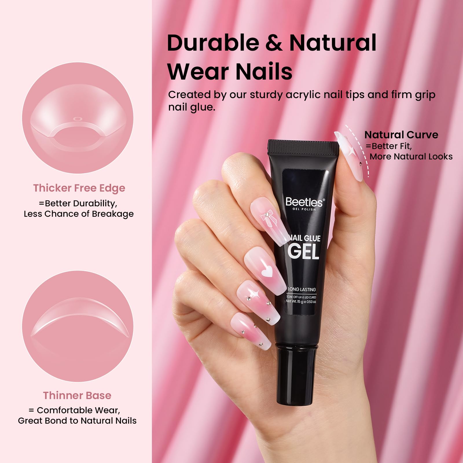Beetles nail glue 15g – precise application for secure tips.