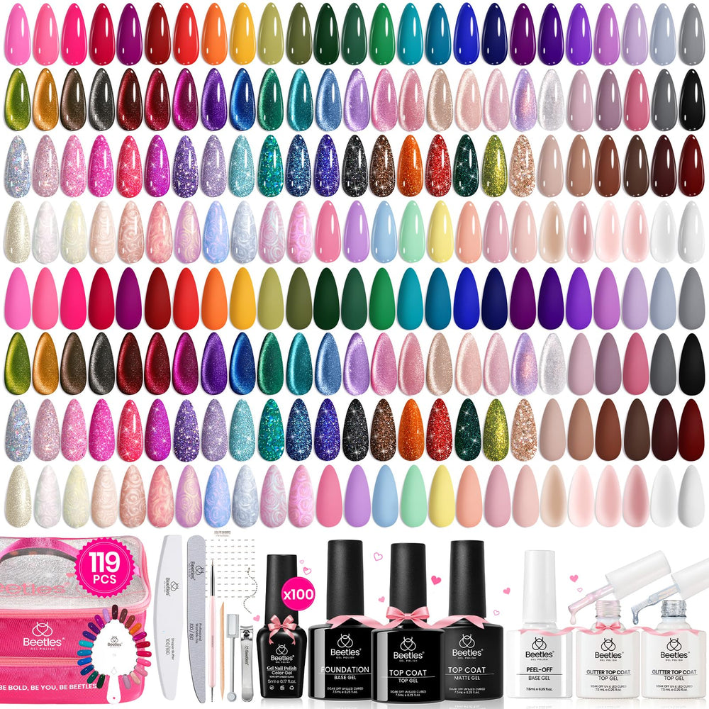 Beetles Nail Nook 100 colors set for versatile nail art ideas.