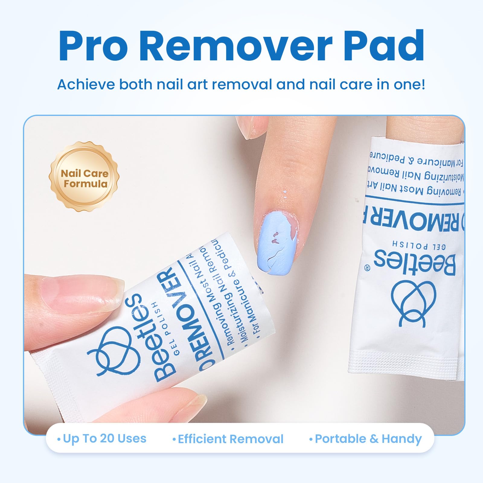 Beetles remover pad applied on nails showing quick removal of polish.