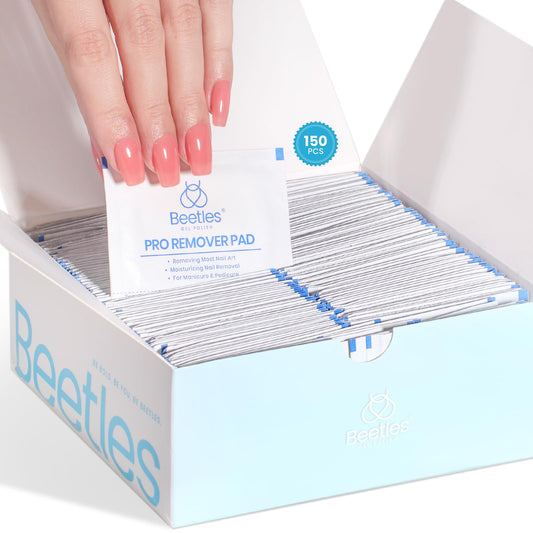 Beetles Nail Polish Remover Pads packaging shown for mess-free storage.