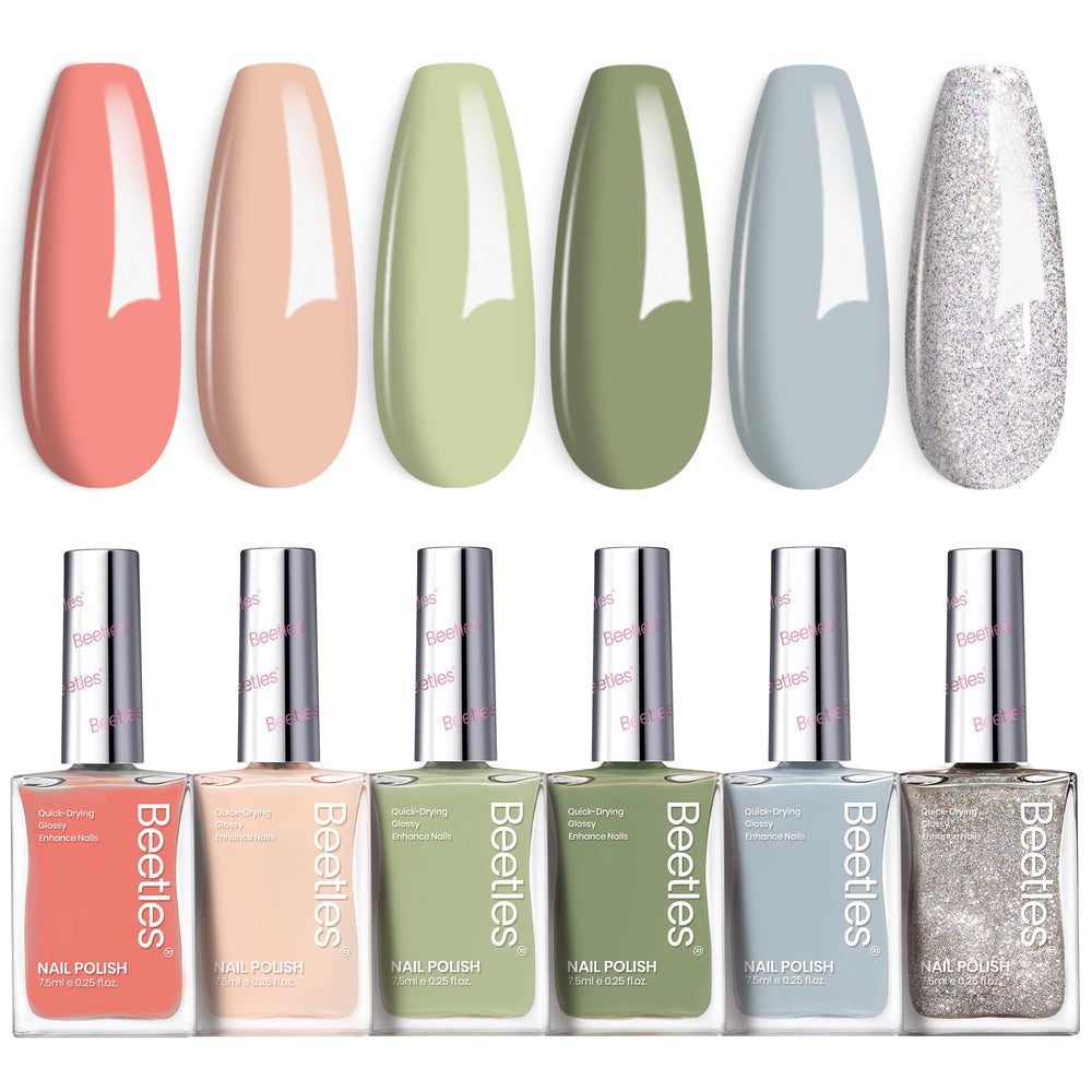 Beetles Nail Polish Set P176 bottle closeup shows glitter green for glamorous nails