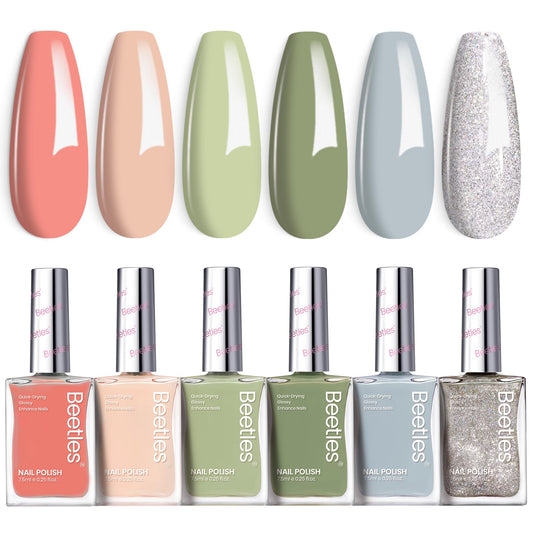 Beetles Nail Polish Set P176 bottle closeup shows glitter green for glamorous nails